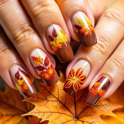Autumn And Winter Maple Leaf Mid-length Square Manicure Patches Fashionable Manicure Patches Removable Wearable Manicure