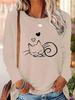 Women’s Cat Print Sweatshirt - Long Sleeve Pullover with Sleeping Kittens & Hearts