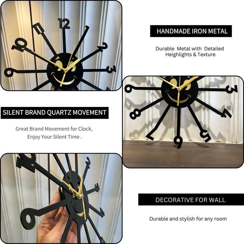 Stylish Modern Classic Design Wall Mount Clocks | Elegant 12-Inch Wall Hanging Timepiece for Home, Office, Living Room, Bedroom Decor (Sun Design)