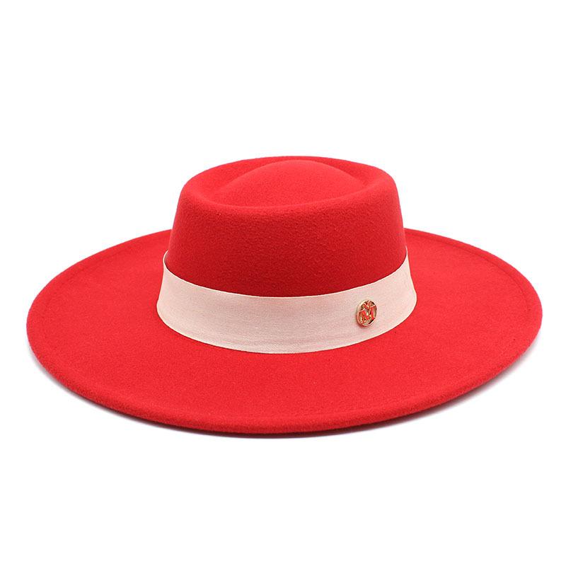Solid Color Wool 9.5Cm Brim Mark Men'S And Women'S Warm Outdoor Oval Hoop Top Hat
