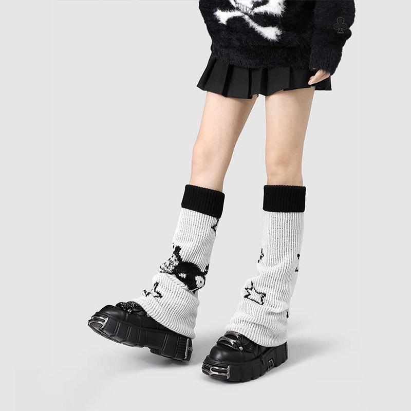 Knit Skull Lace-Up Wide Flare Leg Warmers for Women