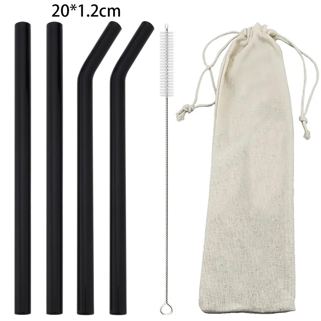 6pcs Reusable High Borosilicate Glass Straw Set Wide 12mm Pearl Milkshake Bubble Tea Straw with Brush Storage Bag Bar Accessorie