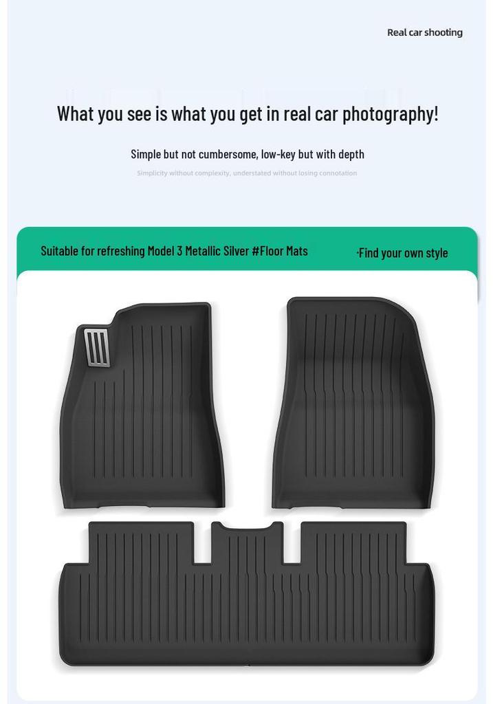 Eco-Friendly TPE Floor Mats for '23 Tesla Model 3 (Refreshed), Injection Molded Pedal Style.