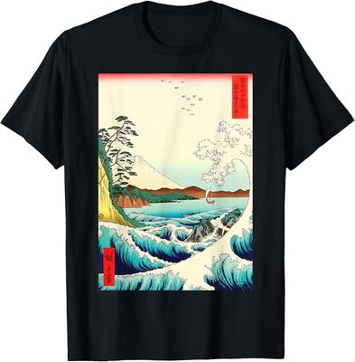 Mount Fuji Sea Wave Japanese Art Ukiyo E Woodblock Print Graphic Tee Soft Cotton T-Shirt