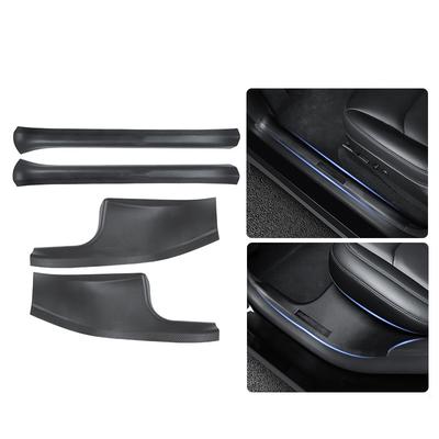 For Tesla Model Y  Front And Rear Door Sill Protective Cover Guards Carbon Fiber Rear Row Built-in  Anti Kick Pads -