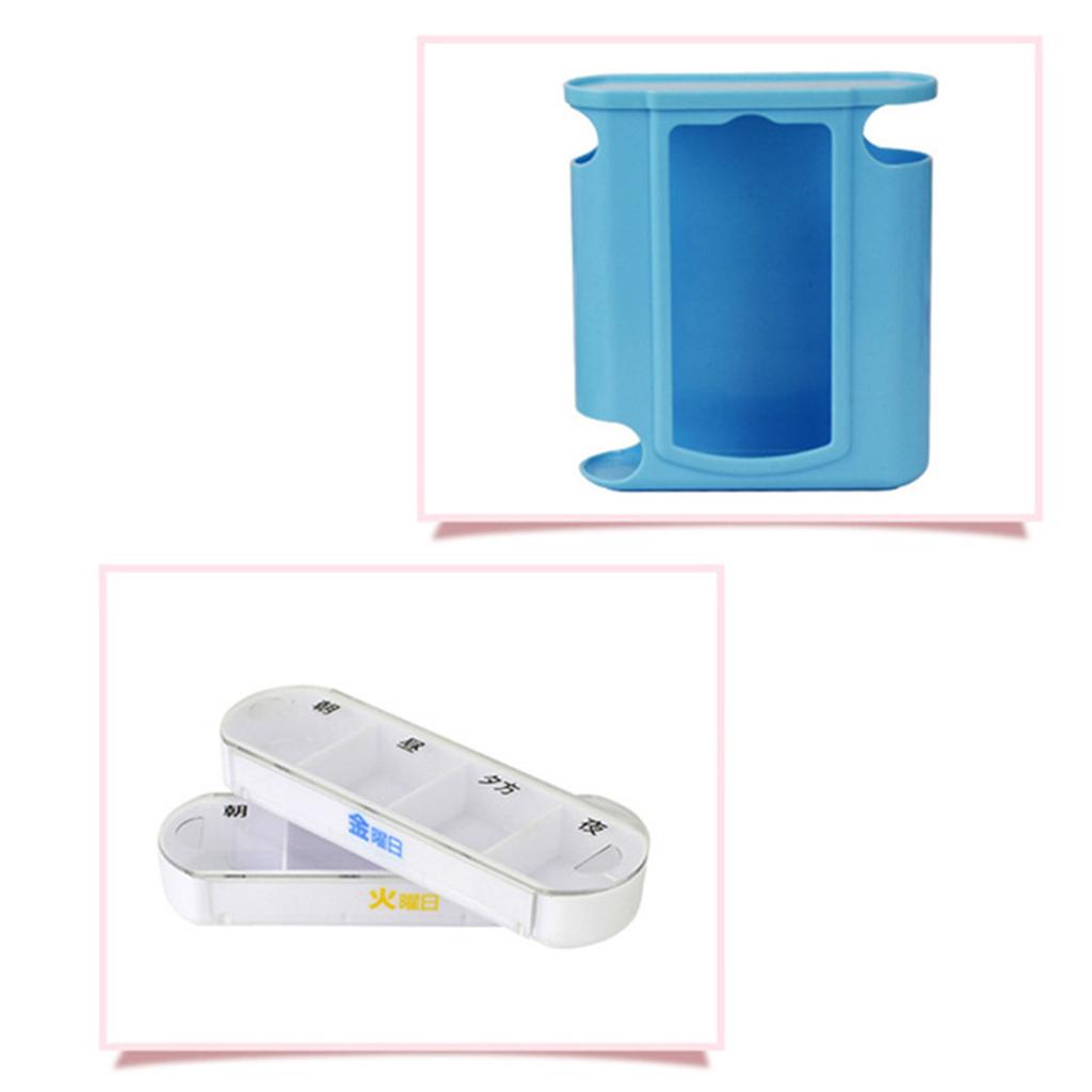 7 Dager Medisin Pille Etui Bærbar Uavhengig Plast 7 Lag Skuff Medisinboks Blå Hvit