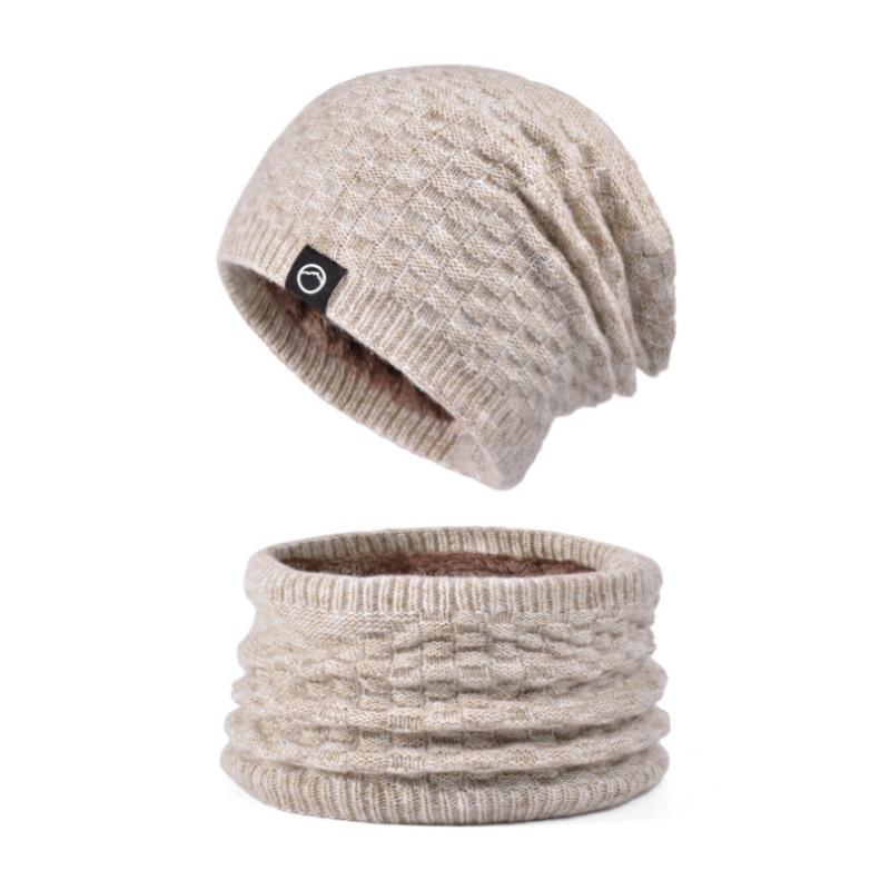 Winter hat, scarf set, women's outdoor cold protection and warmth, knitted hat, fleece ear protector, pullover, wool hat.