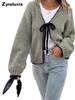 New Women's Autumn Winter Knit Cardigan Tie-Up Sweater Solid Loose Long Sleeve Top Outerwear
