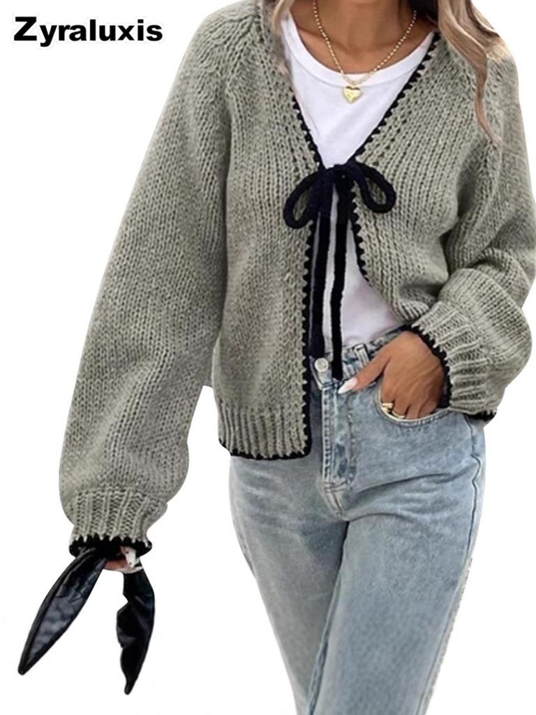 New Women's Autumn Winter Knit Cardigan Tie-Up Sweater Solid Loose Long Sleeve Top Outerwear