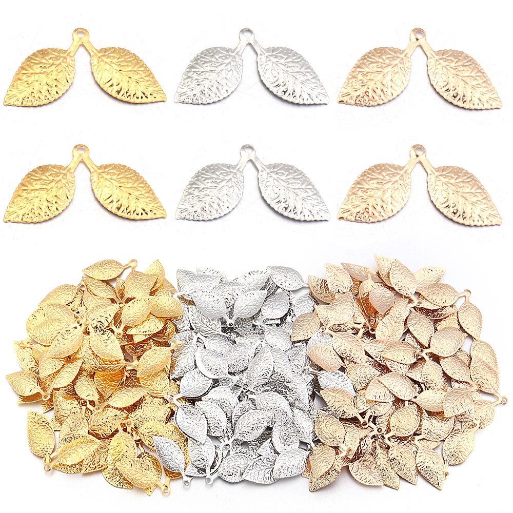 50 Stück/Los Metallblatt-Anhänger 16x26mm Eisen Zwei-Blatt-Anhänger Für Schmuckherstellung DIY-Anhänger Ohrringe Kopfschmuck Zubehör