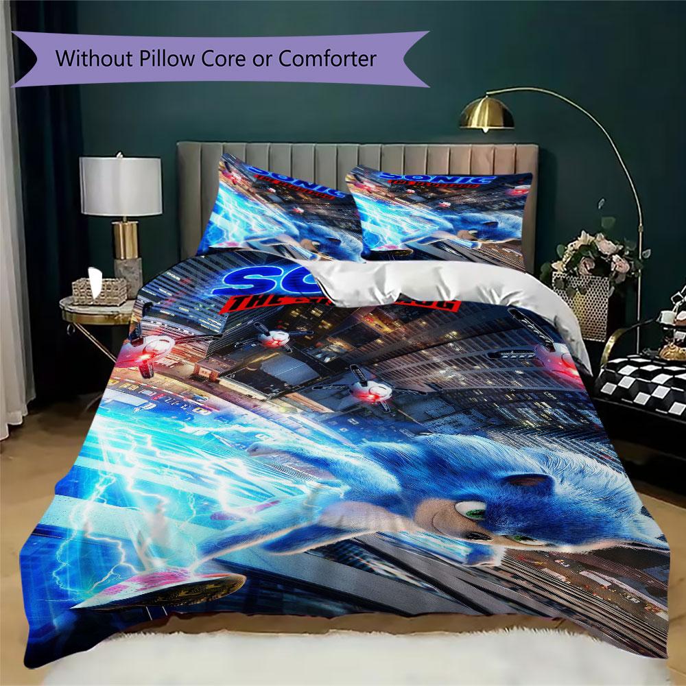 Sonic Cartoon Prints bedding, duvet cover and pillowcases, birthday gift (1 duvet cover + 2 pillowcases, pillow insert not included)JM012