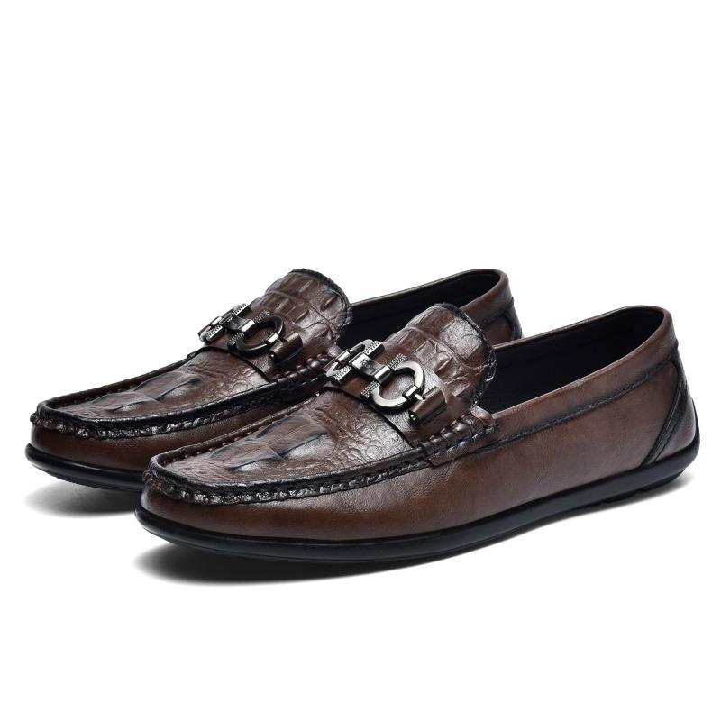 

Pattern leather cowhide beanie shoes lazy driving shoes British casual men s leather shoes 44