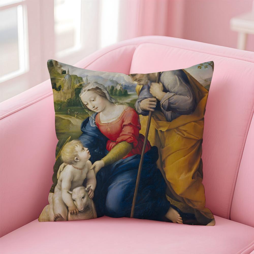 Classical RRaffaello Santi Cushion Cover Pillow Case Ultra Soft Skin Friendly Fabric Cloud Like Comfort  Concealed Zipper