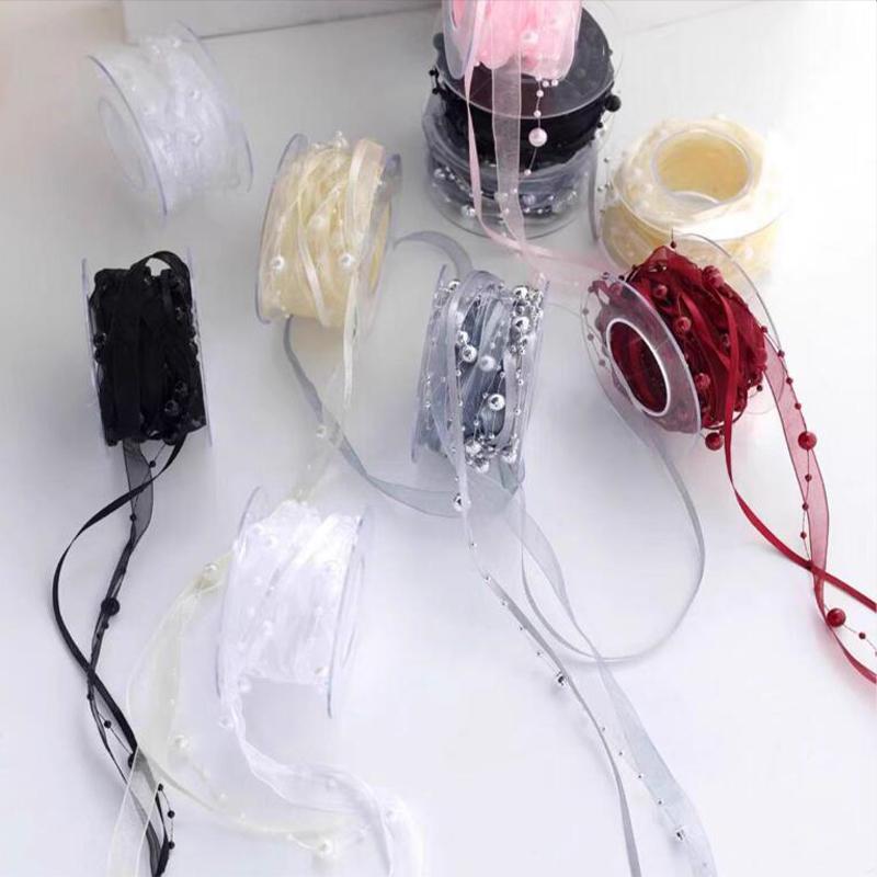 5 Yards/Rolle Künstliches Perlenband Garn Perlenkette Perlen Spitze Verzierungen für Hochzeitsfeier Blumendekoration DIY Zubehör