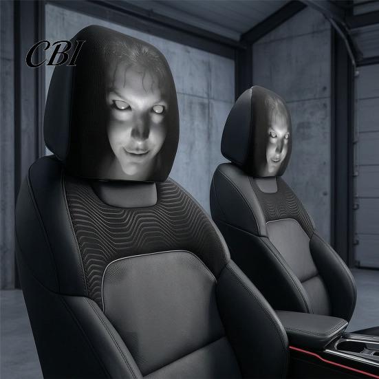 Universal Fit Auto Accessories 2PCS Car Headrest Cover with Scary Face Printing, Breathable Stretch Knitted Knit Fabric Dust Cover, Halloween