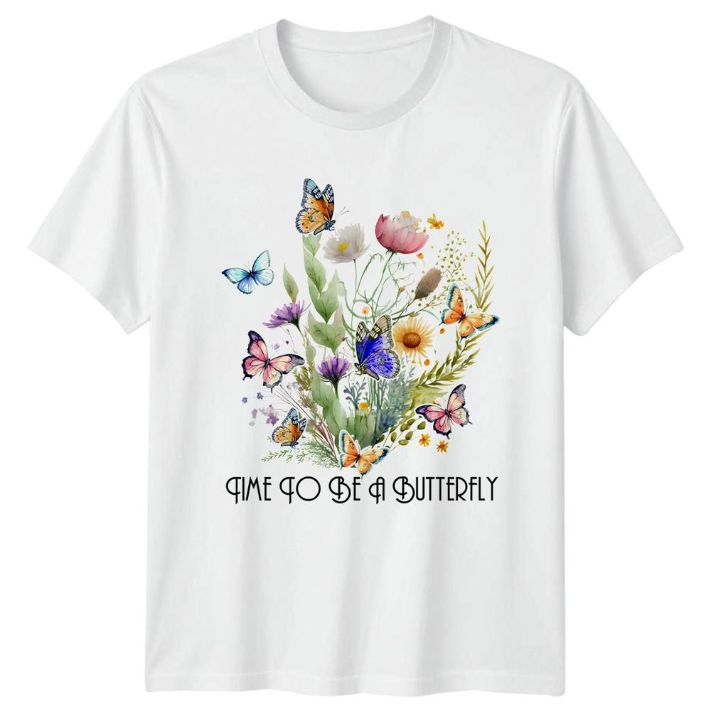 Time To Be A Butterfly Unisexs TShirt Watercolor Floral Nature Birthday Gift S