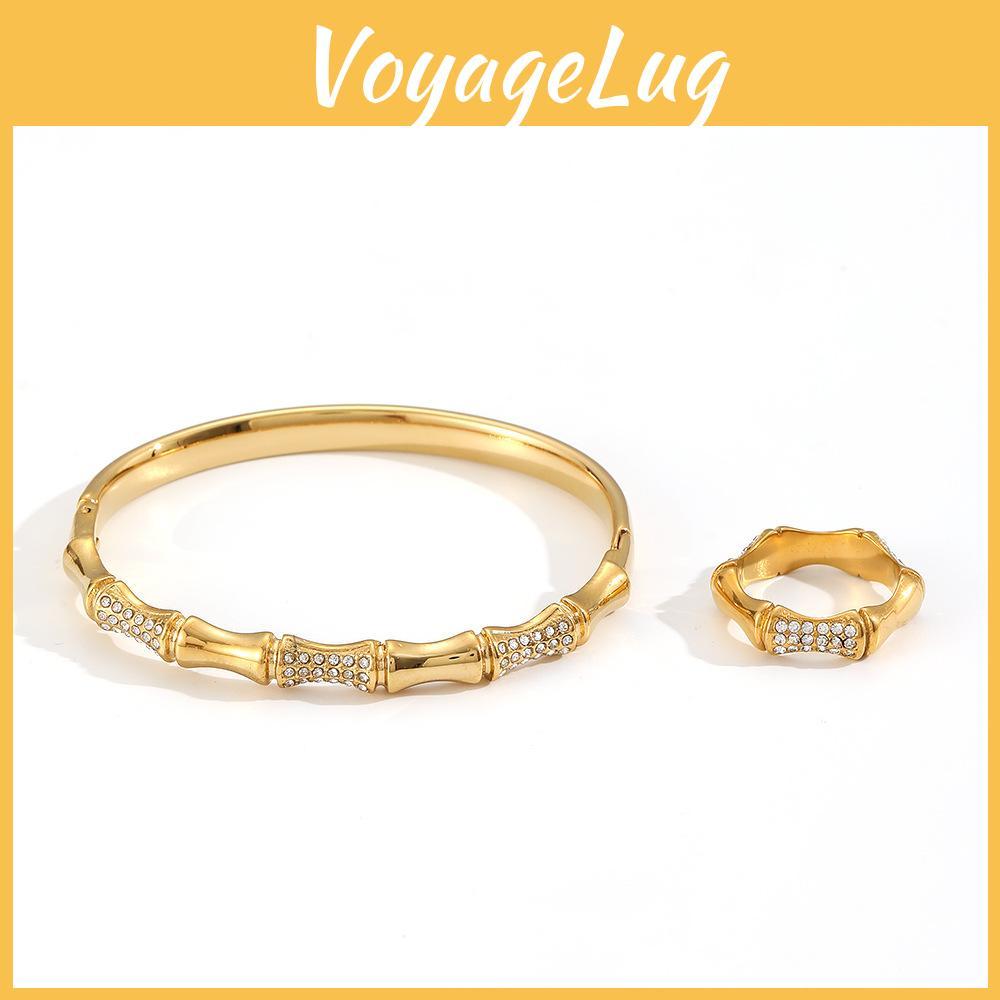 Modern Luxury Stainless Steel Jewelry Set With Beaded Bangle And Ring For Women