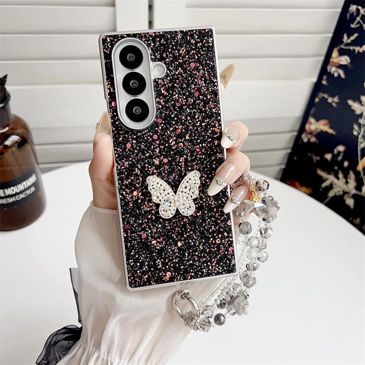 Applicable to Samsung ZFold7 folding glitter butterfly mobile phone case ZFold6 portable chain anti-drop zfold5 protective case