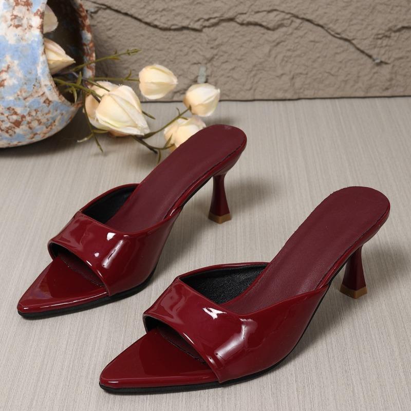 Fashion Summer New Pointed Toe Thin Kitten Heel Slippers Open Toe Flip-flops Low Heel Wear Non-slip Thin Heel Women's Shoes