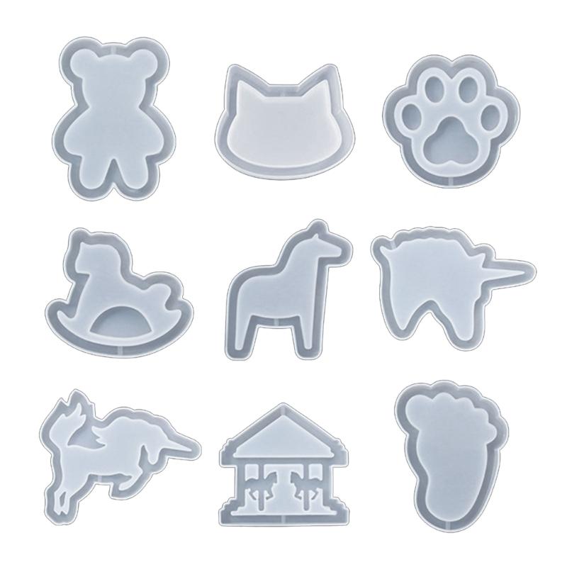 9pcs Animals Resin Shaker Molds Handmade Pendant Decoration Silicone Molds Quicksand Keychain Mold Easy To Clean