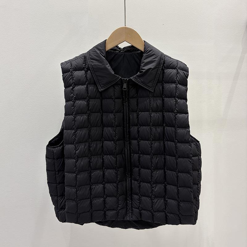 Autumn and winter new small plaid down vest women's short lapel loose large board fashionable simple vest