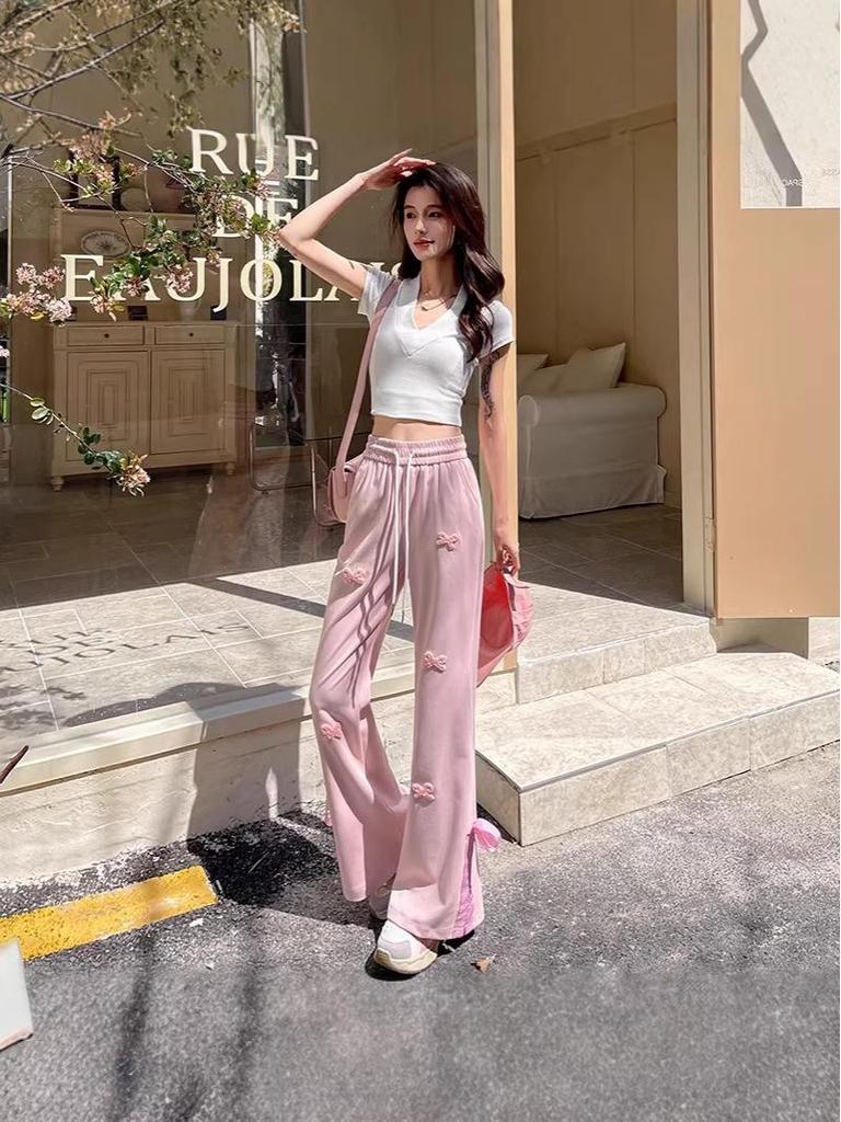 Süße Hose mit Schleife, hoher Taille und weitem Bein - Damen-Frühjahr/Sommer 2026 Trend