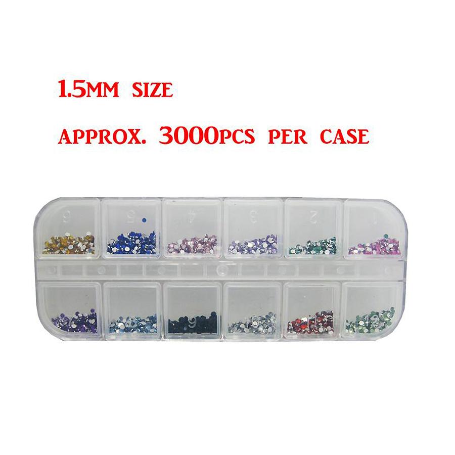 3000 Stück 1,5 mm Strass-Nageldekoration, rund, bunt, mit Etui, DIY-Nagelkunst-Dekorationen
