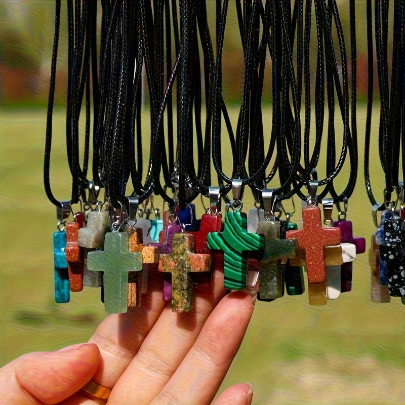 Natürlicher Edelstein Kreuz Anhänger Halskette, 18x25mm Kristallachat, DIY Schmuck Zubehör