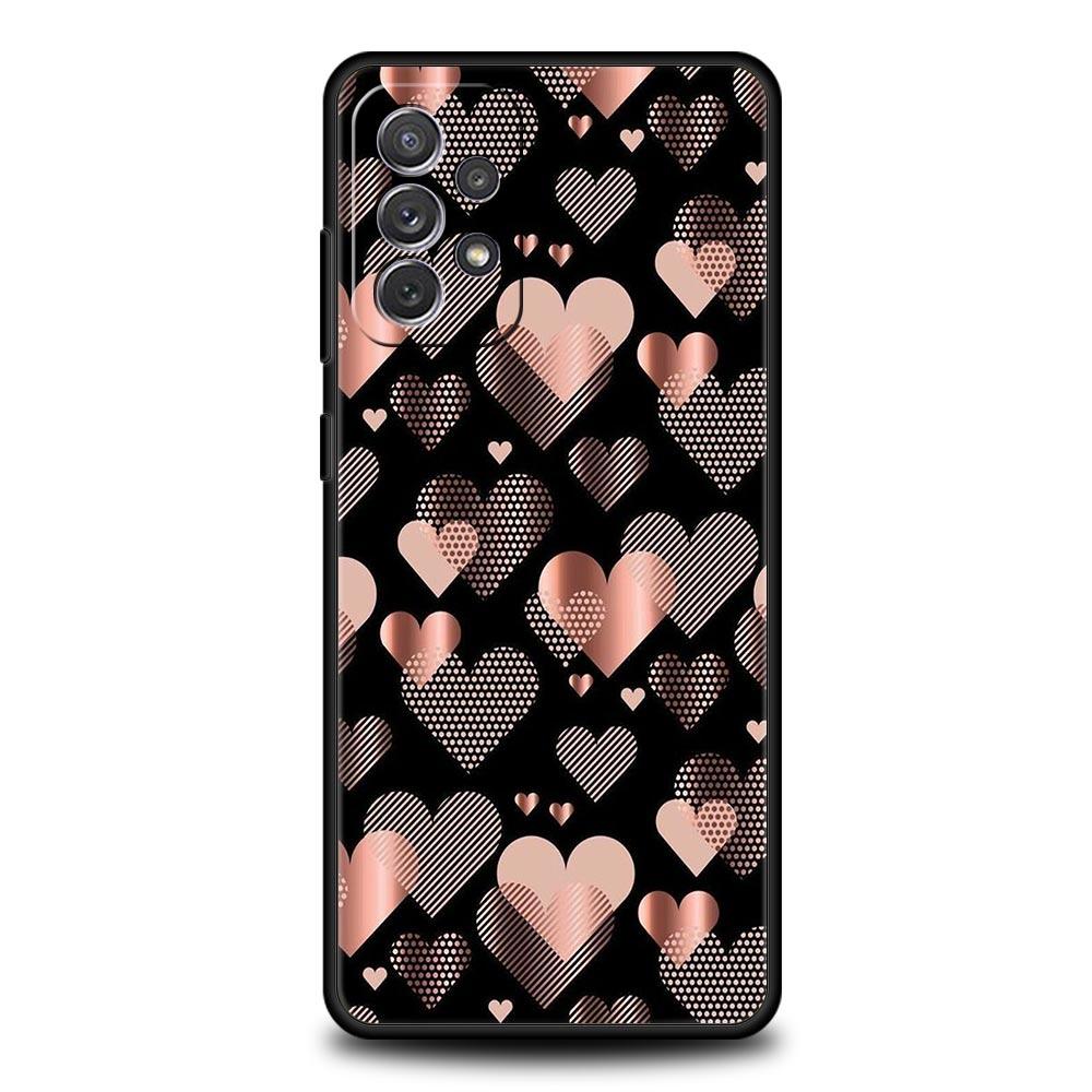 Gold Pink Rose Glitter Hearts Case for Samsung A17 A13 A15 A25 A35 A51 A55 A71 A21S A11 A31 A41 A23 A53 A73 5G A03S A05s Cover