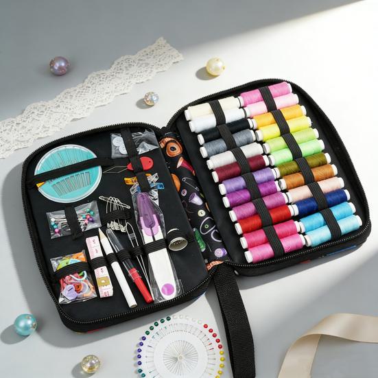 114 Stück/Set Tragbares Nähset mit Etui Buntes Garn Nadel Schneider Schere Maßband Professionell Anfänger Zuhause Reise Notfall Nähen