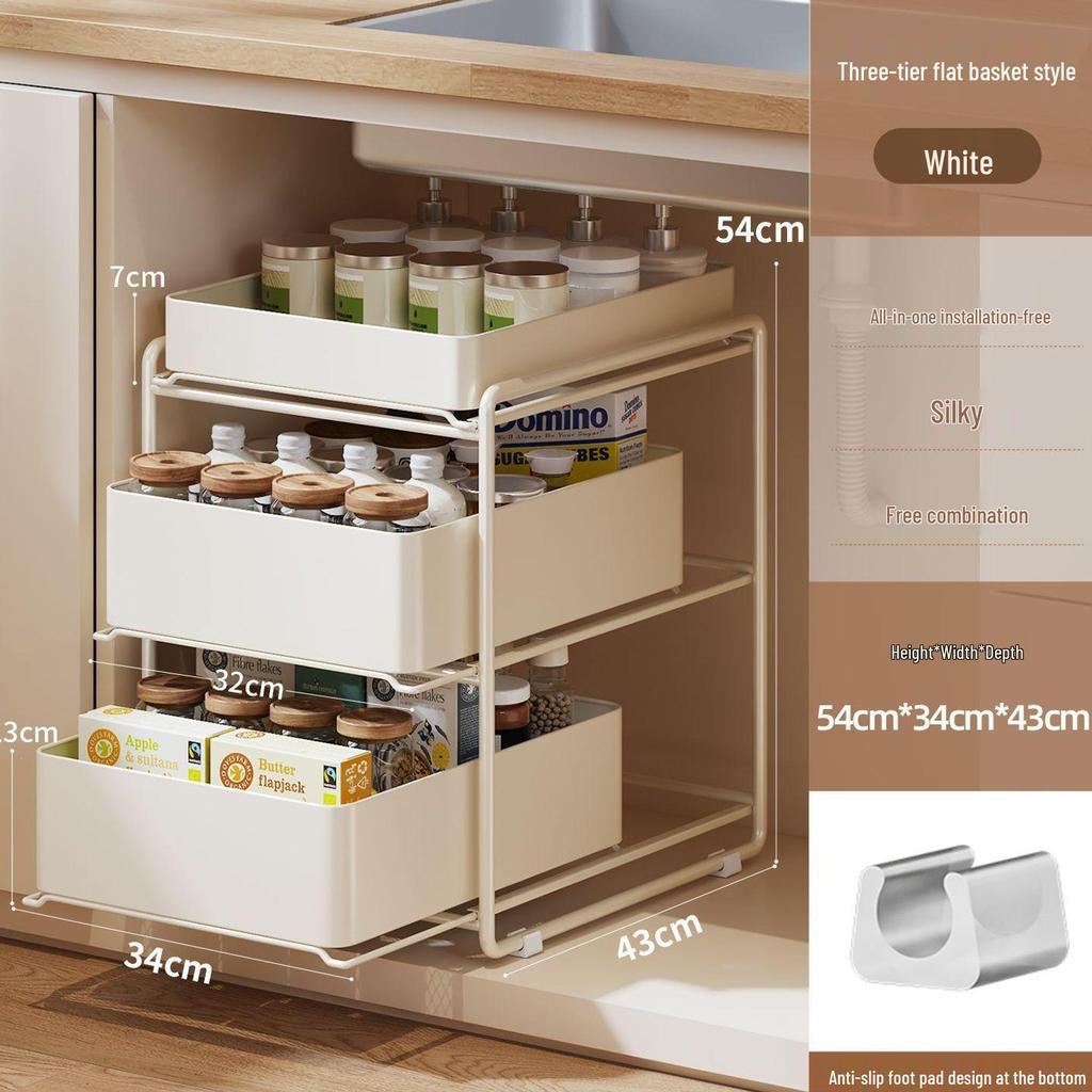 Multi-layer Kitchen Cabinet Pull-out Rack: Multi-functional Organizer & Seasoning Shelf