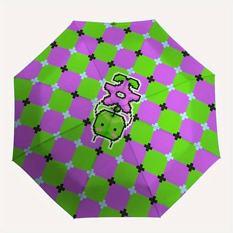 

1pc Gaming Pixel Auto Open/Close Umbrella with One-Touch Button, Compact Folding Canopy, Sturdy 8-Rib Windproof Design -118