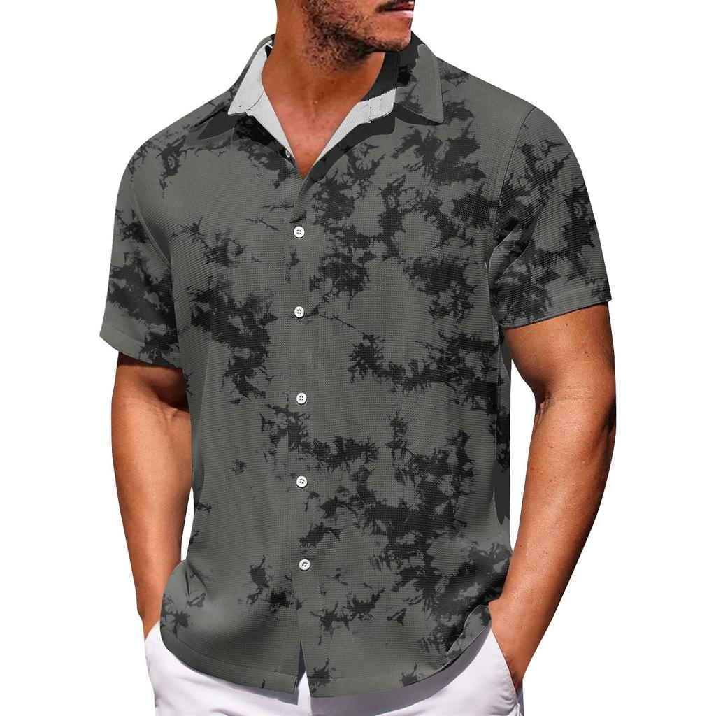 Erkek Hawaii Baskı Düğmesi Kısa Kollu Gömlek Erkek Günlük Moda Kısa Kollu Gömlek