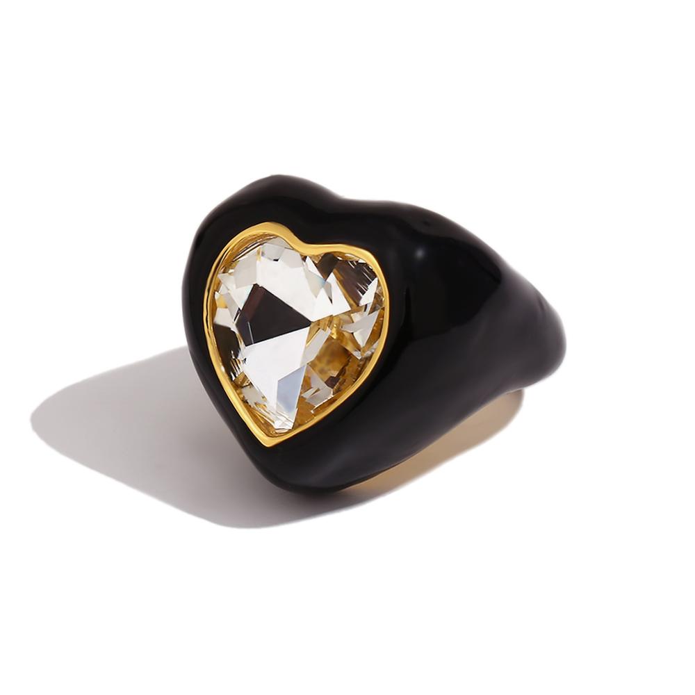 MamacitaSlay Süß und Bunt Emaille Edelstahl Herz Strass Offener Ring Party Trend Wasserdichter Schmuck Damengeschenk