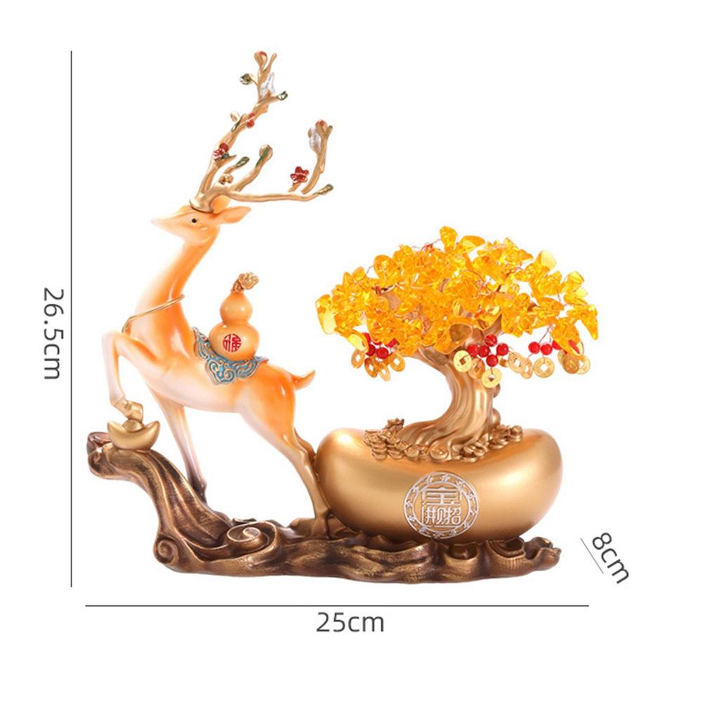 Decorative Deer Figurine Desktop Ornament Money Tree Desk Ornaments Home Decorations Elk Resin