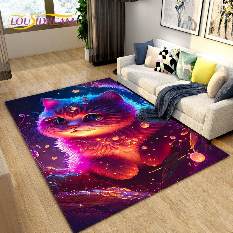 3D Cartoon Cute Cat Area Rug,Carpet Rug for Home Living Room Children's Bedroom Sofa Doormat Decor,Kitchen Non-slip Floor Mat