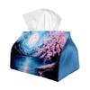 1pc Tissue Box Holder with Japanese Zen Landscape Design-Pink Cherry Blossom Lake Night,Durable Polyester,Ideal for Kitchen,Living Room,Bedroom,Bathro
