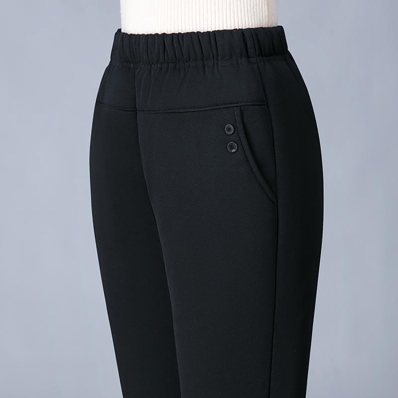 Women's High-Waist Fleece-Lined Lambswool Cotton Pants for Winter