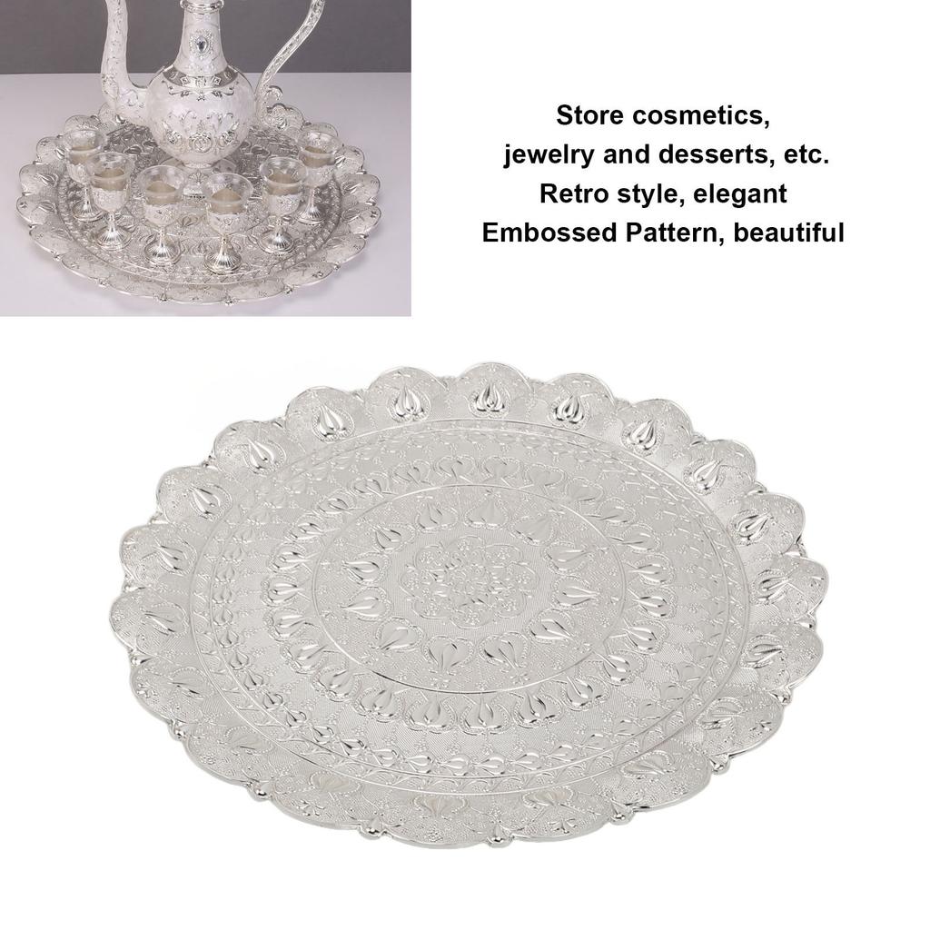 Turkish Tea Coffee Serving Tray Vintage   Embossed Pattern Round Coffee Plate for Bar Outdoor   Dessert