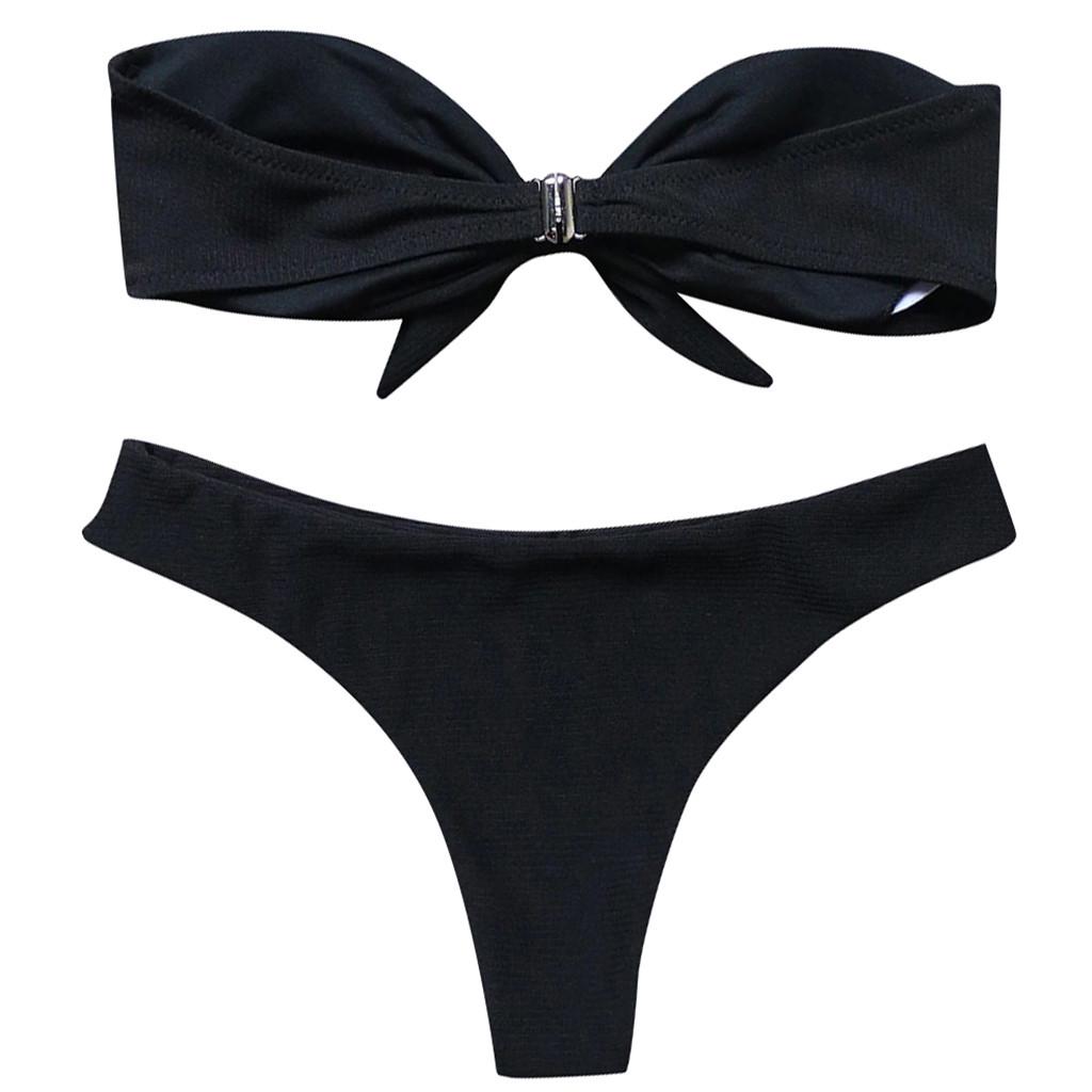 Women's Sexy Bow Tie High Cut Bandeau Bikini Set Two Piece Swimsuit