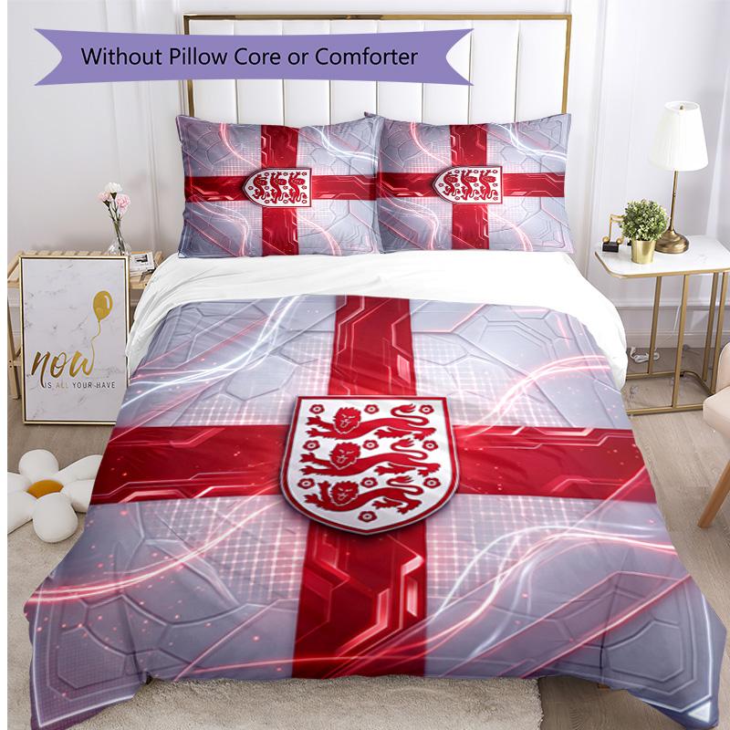 Set Biancheria da Letto Stampata Calcio Inghilterra 3 Pezzi Copriletto Traspirante Accogliente come Regalo per la Casa Nuova o per le Feste