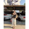 Romantic White Lace Trim Drawstring Wide-Leg Cropped Pants