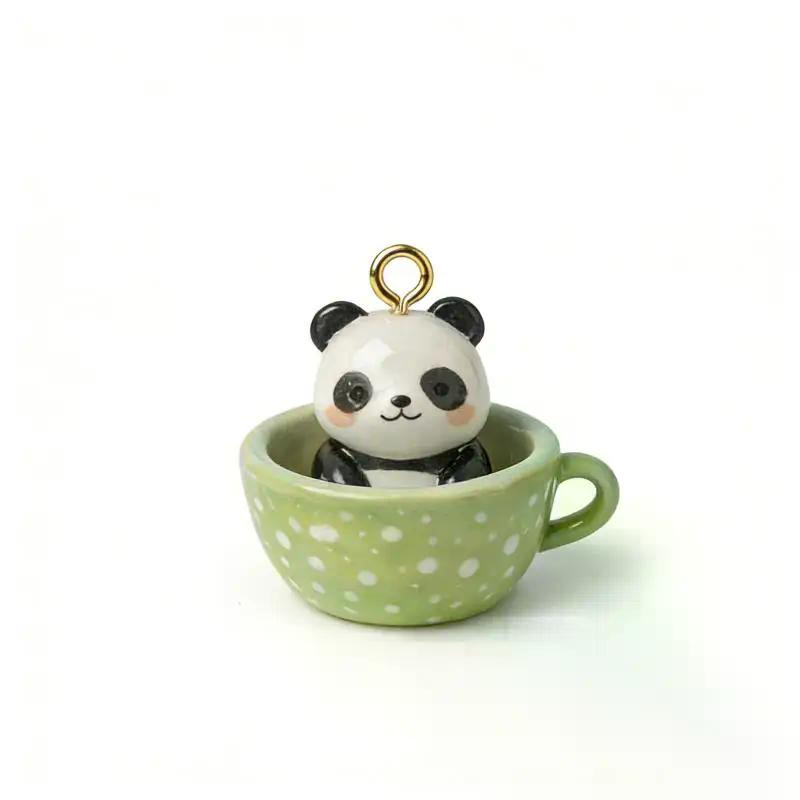 Aesthetic 3D Animal in Tea Cup Pendant Necklace Cute Rabbit Kitten Charms Creative DIY Jewelry Set Birthday Gift for Students