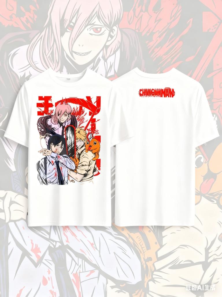 Chainsaw Man Anime Printed Pure Cotton Tshirt for Men and Women Casual Fashion Oversized Summer Anime Peripheral Clothing
