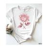 European Size "White Pure Women's T - Shirt: Elegant Pink Rose Print"