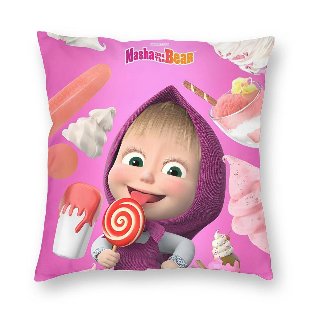 Cute Cartoon M-Masha And Bear Pillowcase Printing Polyester Cushion Cover Decor Throw Pillow Case Cover Home Square 40*40Cm