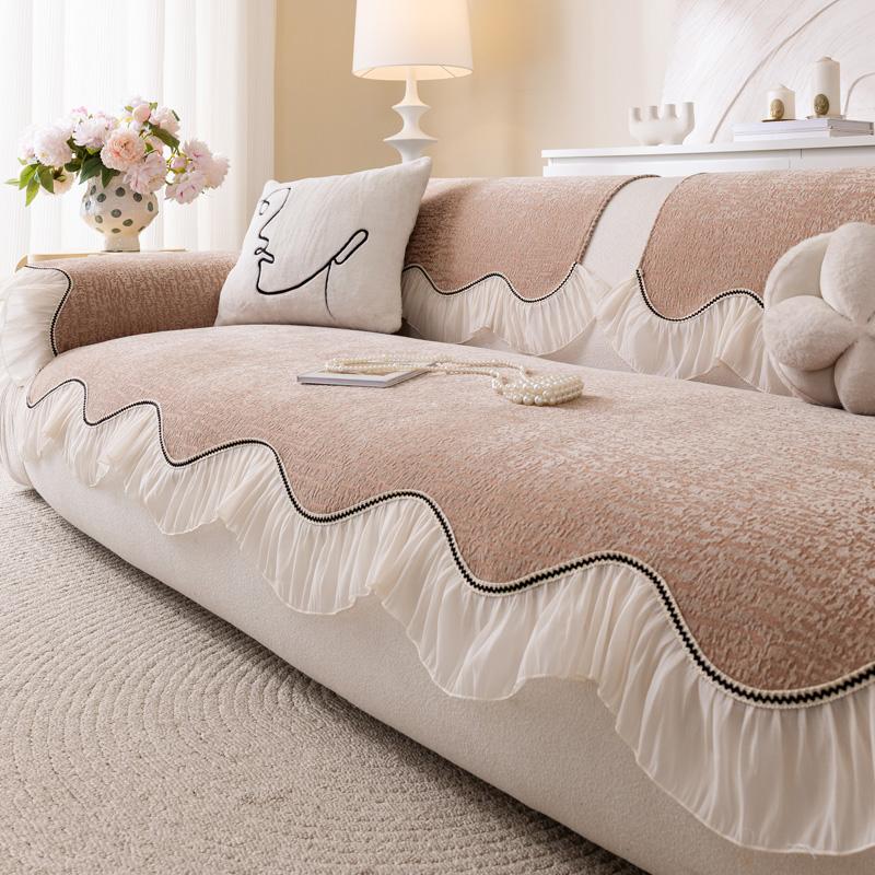 Cream Style Sofa Cushion Seasonal Universal Chenille Anti Cat Scratch Cover Cloth Skirt Edge Non-slip Cushion for Living Room