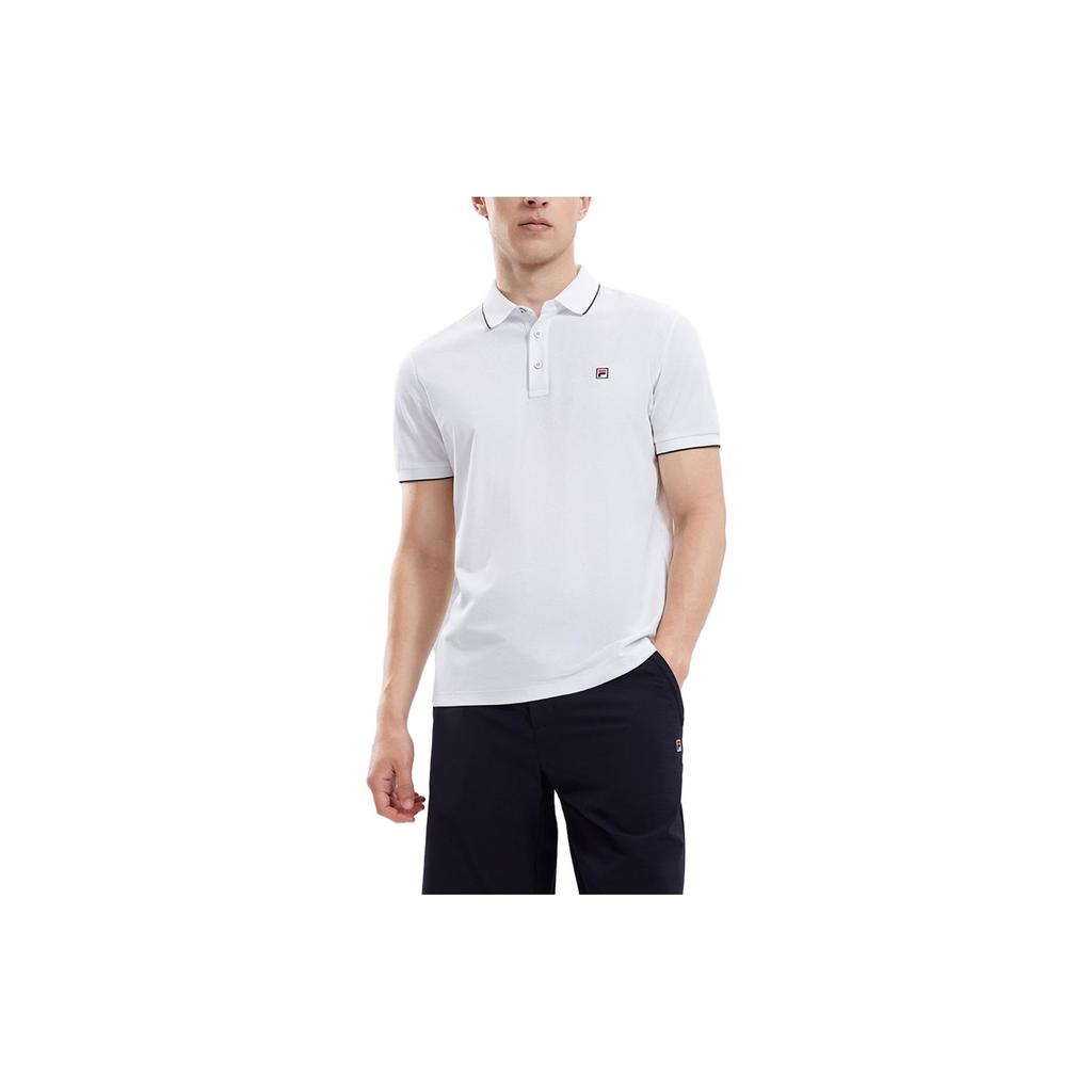 FILA Casual Solid Color Knitted Short Sleeve Polo Shirt Men tops White F11M331103FWT