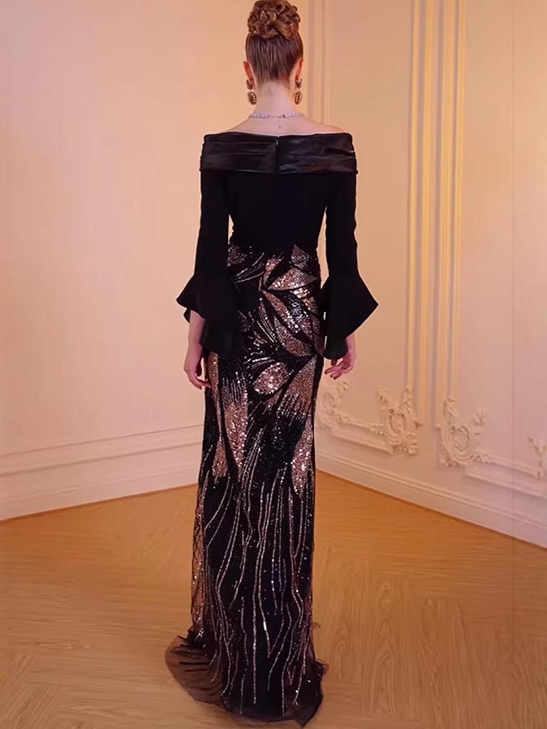 2026 Elegant Rhinestone Waist-Cinching Formal Dress - European & American Style