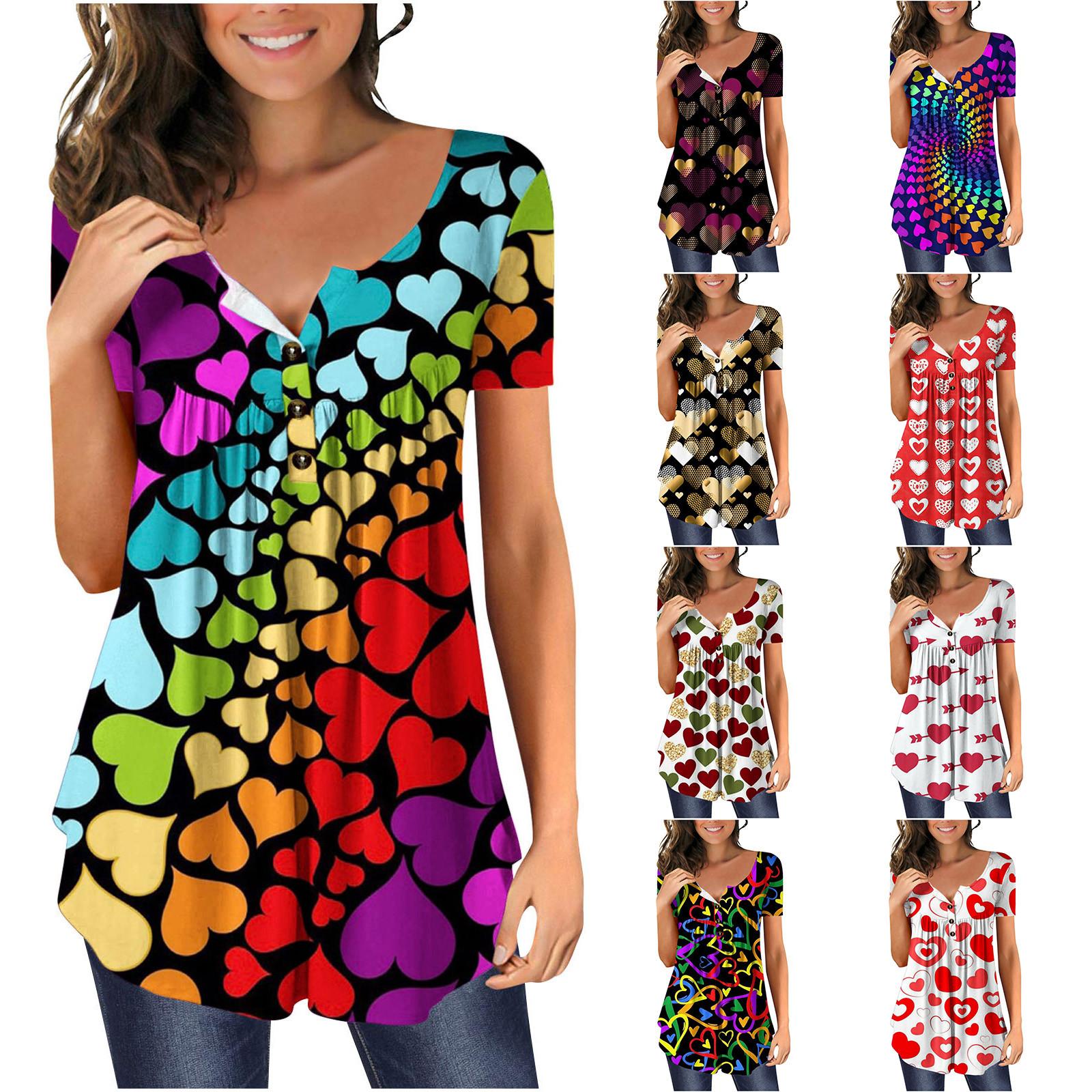

Жіночі повсякденні топи V-подібним вирізом Футболки з короткими рукавами, які приховують живіт, Симпатичні блузки-туніки, що струмовуються L чорний
